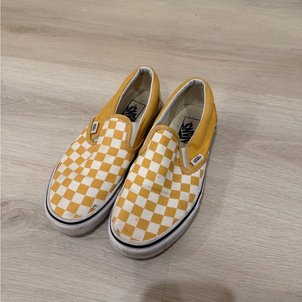 Vans Kids Yellow and White Checkered Sneakers